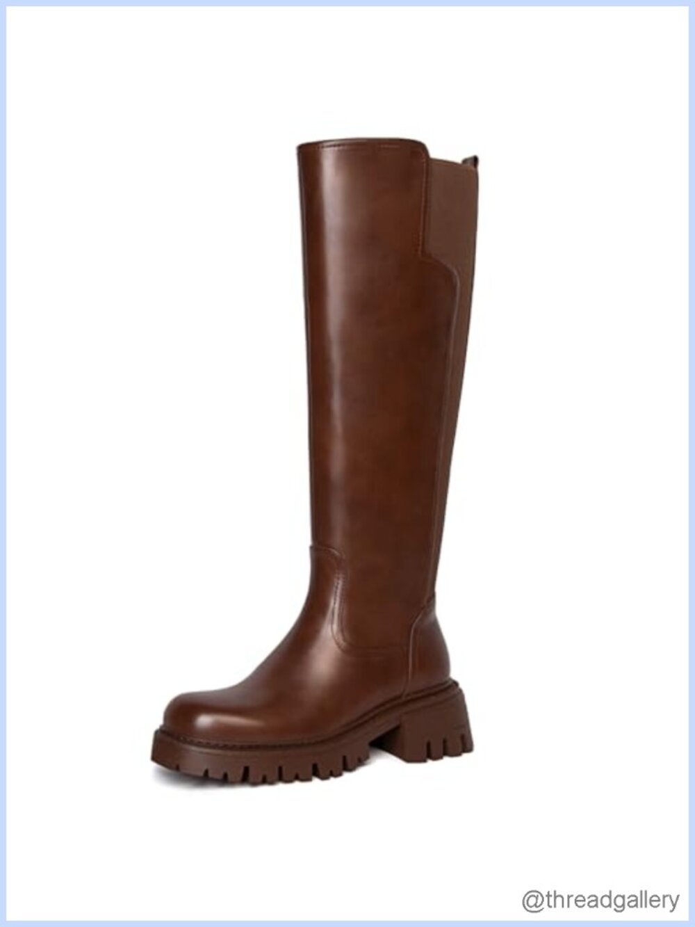 Women's Platform Knee High Boots Stretch Round Toe Chunky Heel Tall Riding